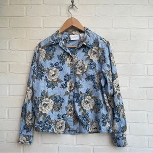 Liz Claiborne Floral Button-Up Shirt vintage blue cotton